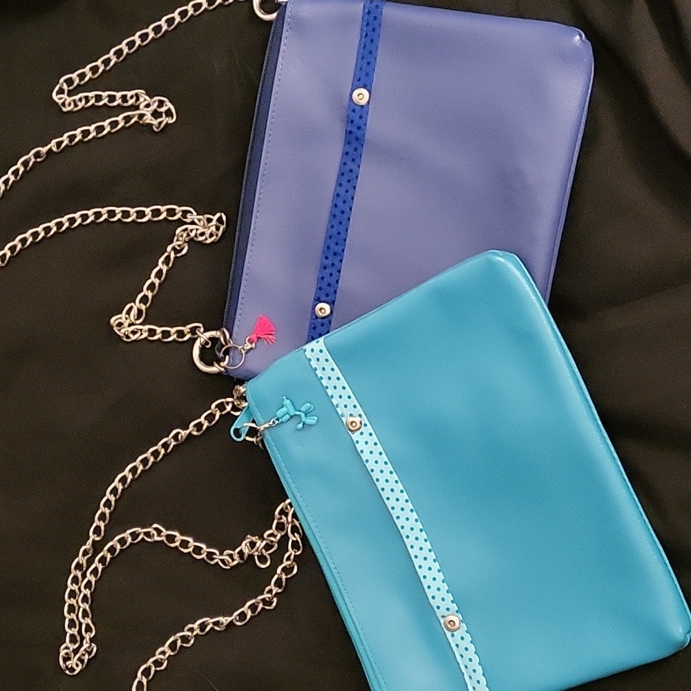MondayMorningStudios faux leather purses with silver chain link removable strap.